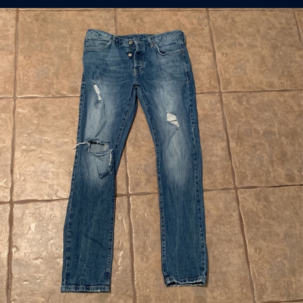 32/32 TOP MAN distressed Blue Denim Jeans